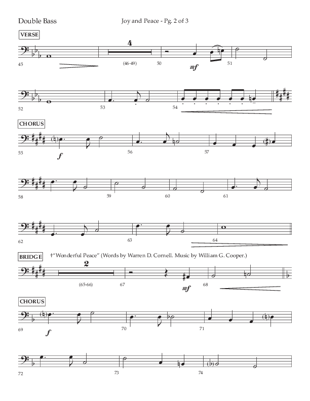 Joy And Peace (Choral Anthem SATB) Double Bass (Lifeway Choral / Arr. Russell Mauldin)