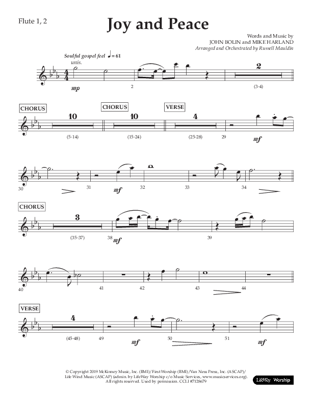 Joy And Peace (Choral Anthem SATB) Flute 1/2 (Lifeway Choral / Arr. Russell Mauldin)
