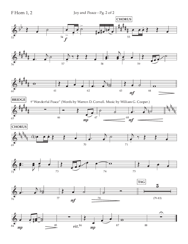 Joy And Peace (Choral Anthem SATB) French Horn 1/2 (Lifeway Choral / Arr. Russell Mauldin)