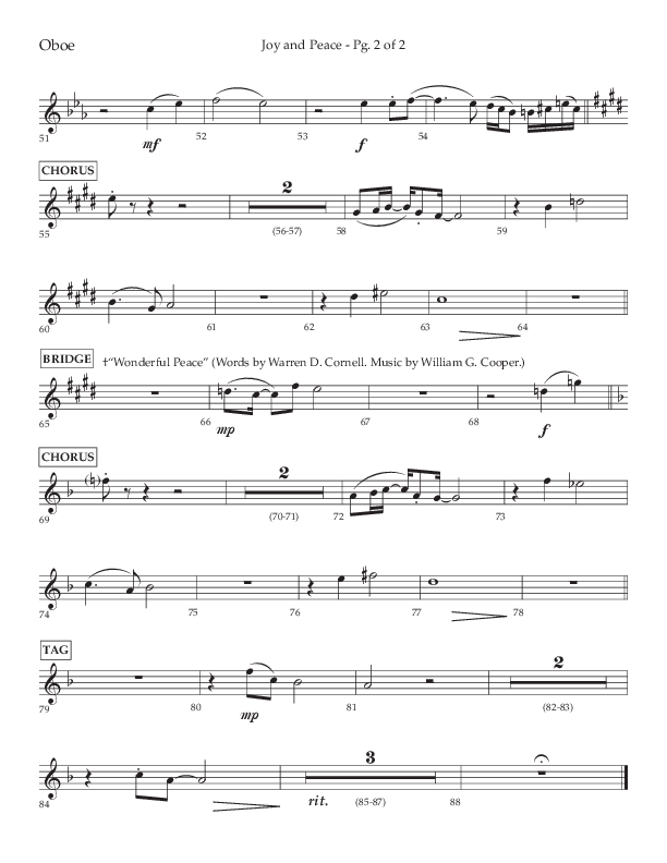 Joy And Peace (Choral Anthem SATB) Oboe (Lifeway Choral / Arr. Russell Mauldin)