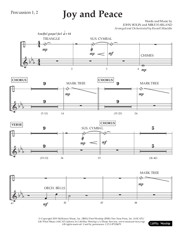 Joy And Peace (Choral Anthem SATB) Percussion 1/2 (Lifeway Choral / Arr. Russell Mauldin)