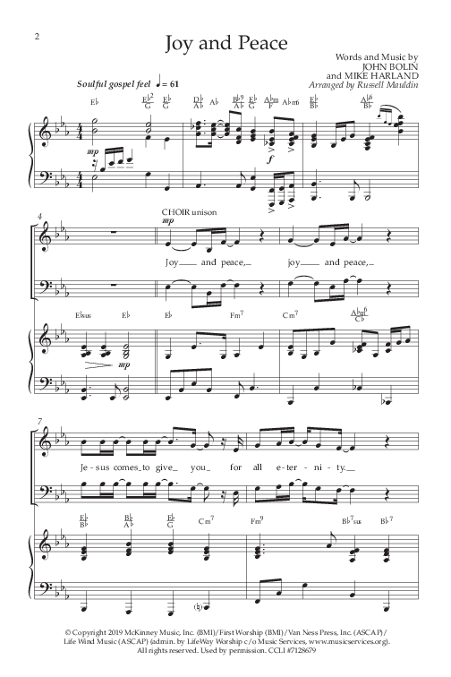 Joy And Peace (Choral Anthem SATB) Anthem (SATB/Piano) (Lifeway Choral / Arr. Russell Mauldin)