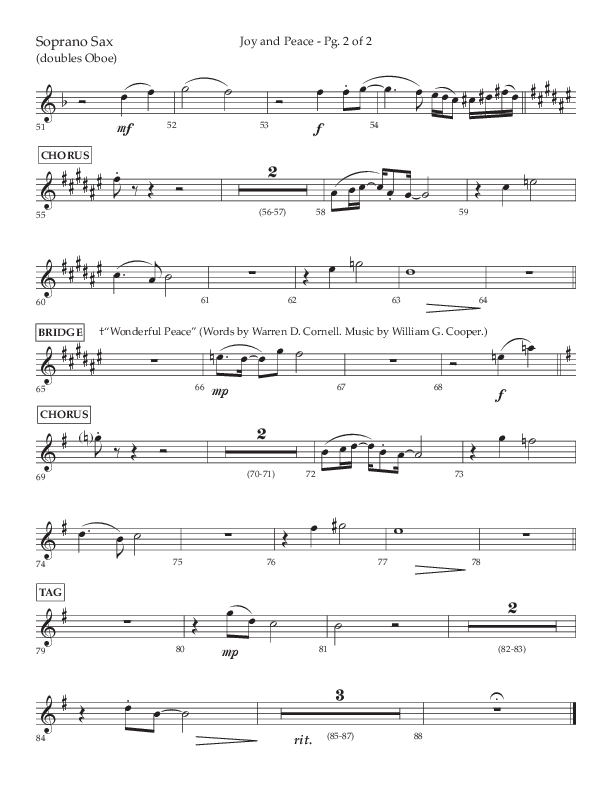 Joy And Peace (Choral Anthem SATB) Soprano Sax (Lifeway Choral / Arr. Russell Mauldin)