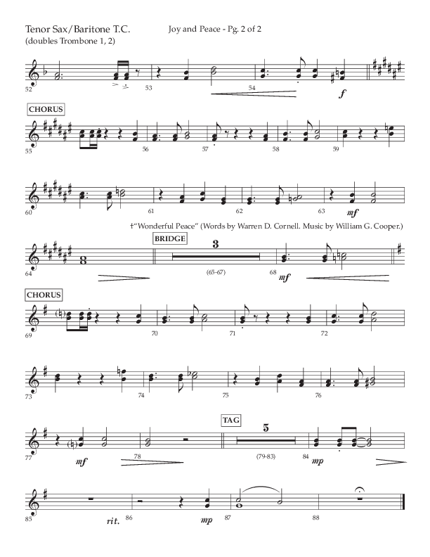 Joy And Peace (Choral Anthem SATB) Tenor Sax/Baritone T.C. (Lifeway Choral / Arr. Russell Mauldin)