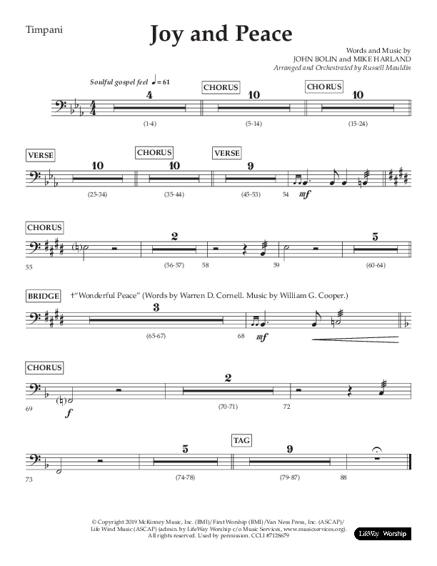 Joy And Peace (Choral Anthem SATB) Timpani (Lifeway Choral / Arr. Russell Mauldin)