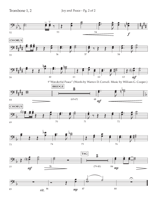 Joy And Peace (Choral Anthem SATB) Trombone 1/2 (Lifeway Choral / Arr. Russell Mauldin)