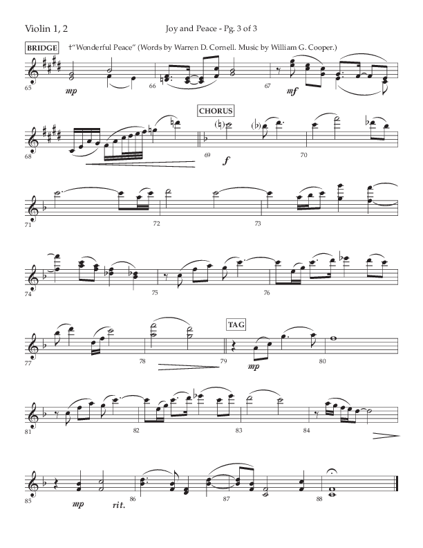 Joy And Peace (Choral Anthem SATB) Violin 1/2 (Lifeway Choral / Arr. Russell Mauldin)