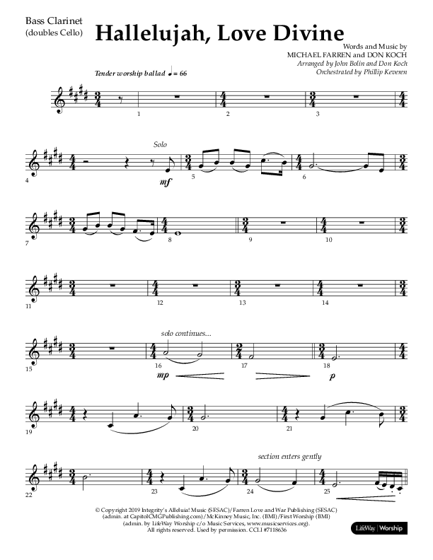 Hallelujah Love Divine (Choral Anthem SATB) Bass Clarinet (Lifeway Choral / Arr. John Bolin / Arr. Don Koch / Orch. Phillip Keveren)