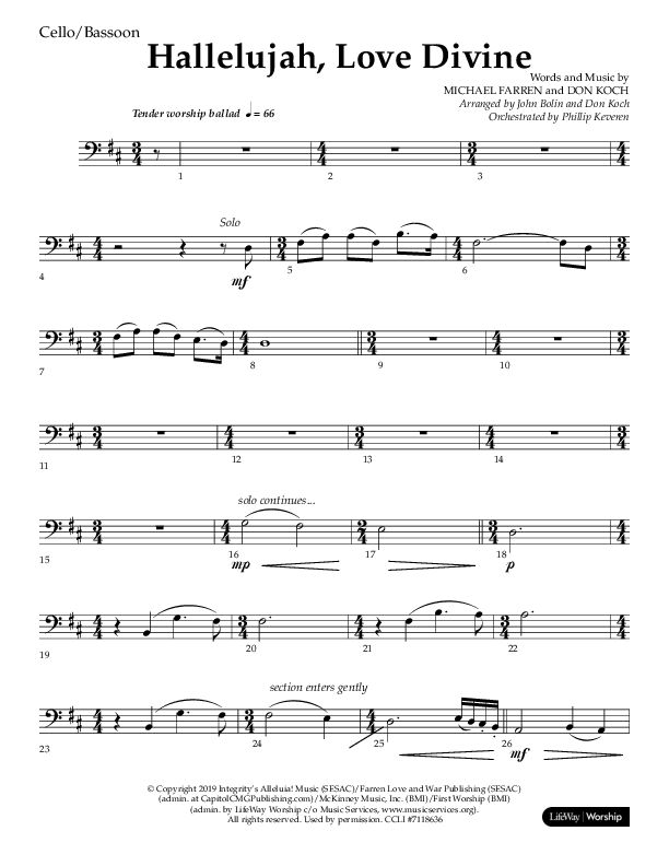 Hallelujah Love Divine (Choral Anthem SATB) Cello (Lifeway Choral / Arr. John Bolin / Arr. Don Koch / Orch. Phillip Keveren)