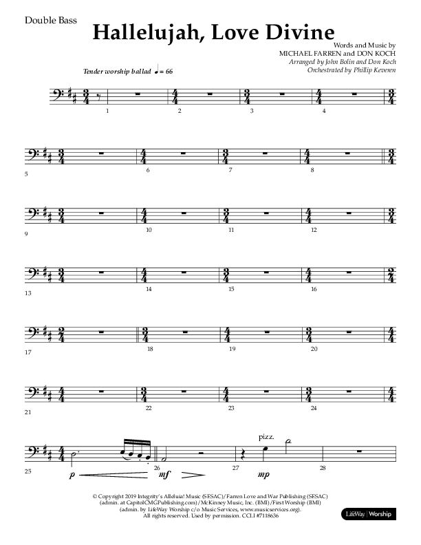 Hallelujah Love Divine (Choral Anthem SATB) Double Bass (Lifeway Choral / Arr. John Bolin / Arr. Don Koch / Orch. Phillip Keveren)