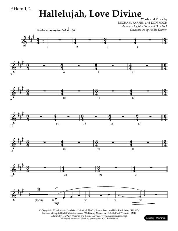 Hallelujah Love Divine (Choral Anthem SATB) French Horn 1/2 (Lifeway Choral / Arr. John Bolin / Arr. Don Koch / Orch. Philip Keveren)