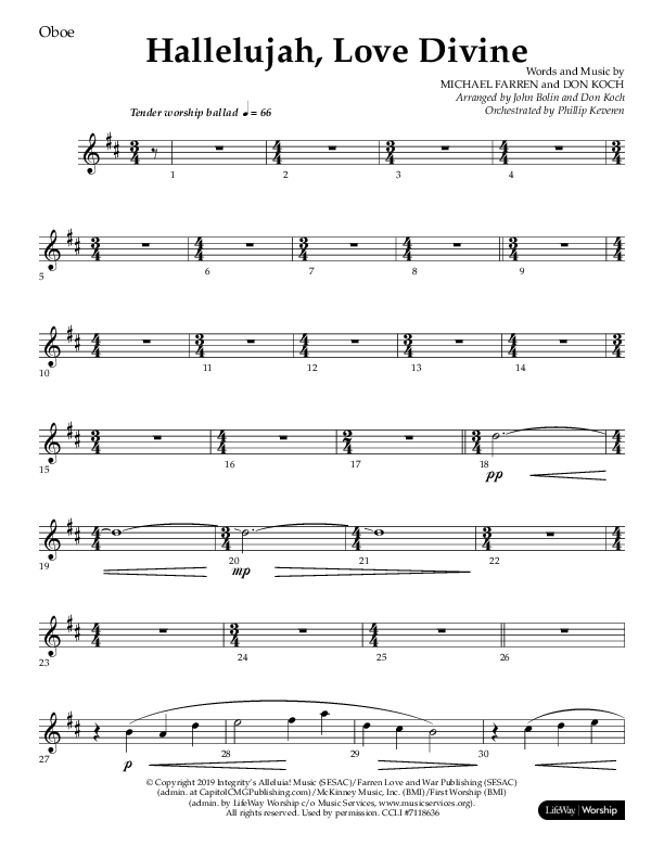 Hallelujah Love Divine (Choral Anthem SATB) Oboe (Lifeway Choral / Arr. John Bolin / Arr. Don Koch / Orch. Phillip Keveren)