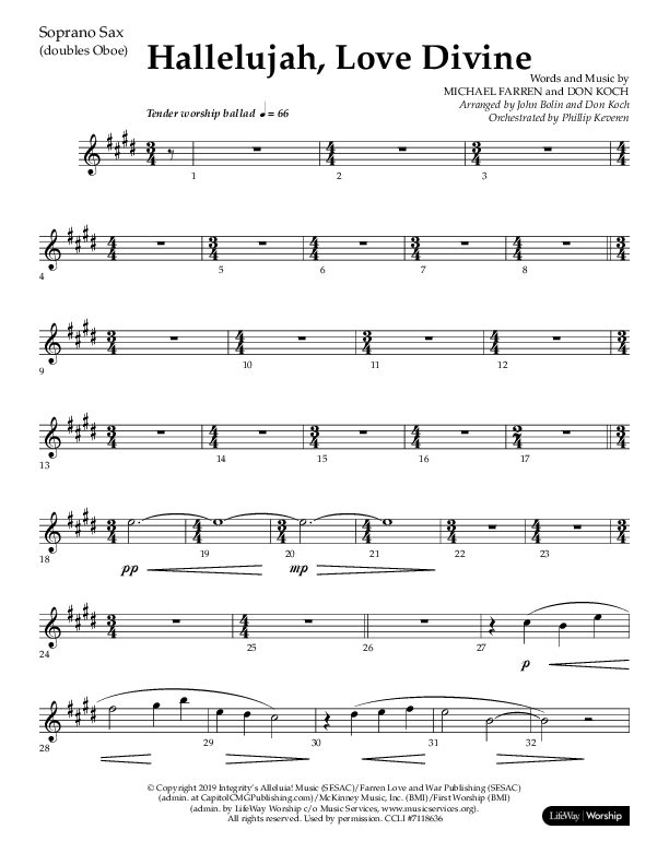 Hallelujah Love Divine (Choral Anthem SATB) Soprano Sax (Lifeway Choral / Arr. John Bolin / Arr. Don Koch / Orch. Phillip Keveren)