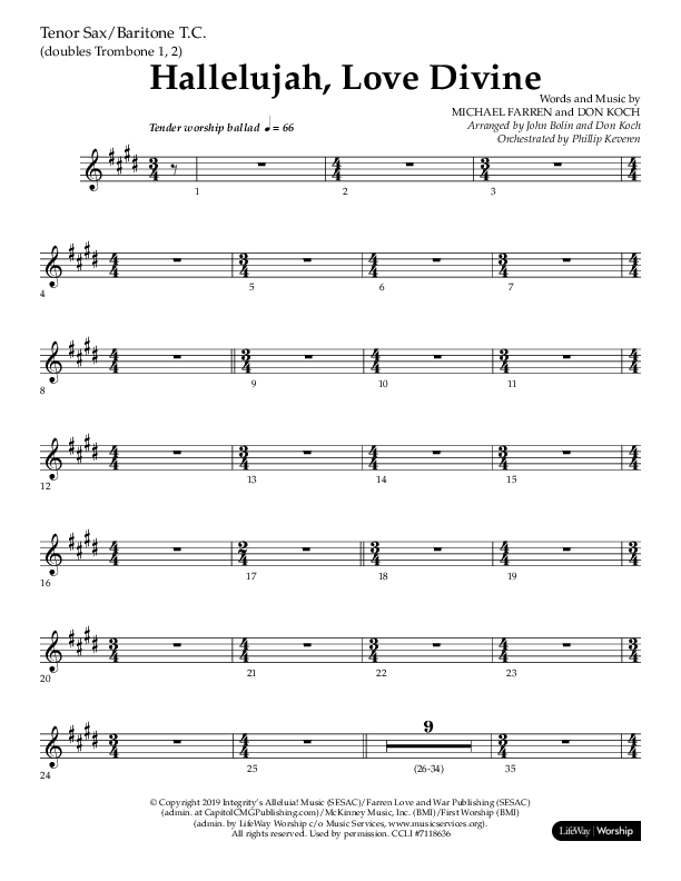 Hallelujah Love Divine (Choral Anthem SATB) Tenor Sax/Baritone T.C. (Lifeway Choral / Arr. John Bolin / Arr. Don Koch / Orch. Phillip Keveren)