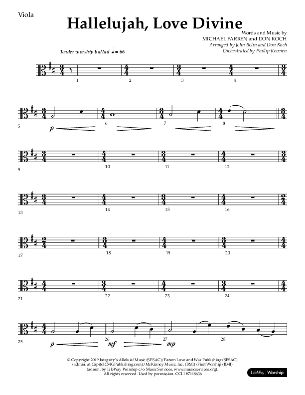 Hallelujah Love Divine (Choral Anthem SATB) Viola (Lifeway Choral / Arr. John Bolin / Arr. Don Koch / Orch. Phillip Keveren)