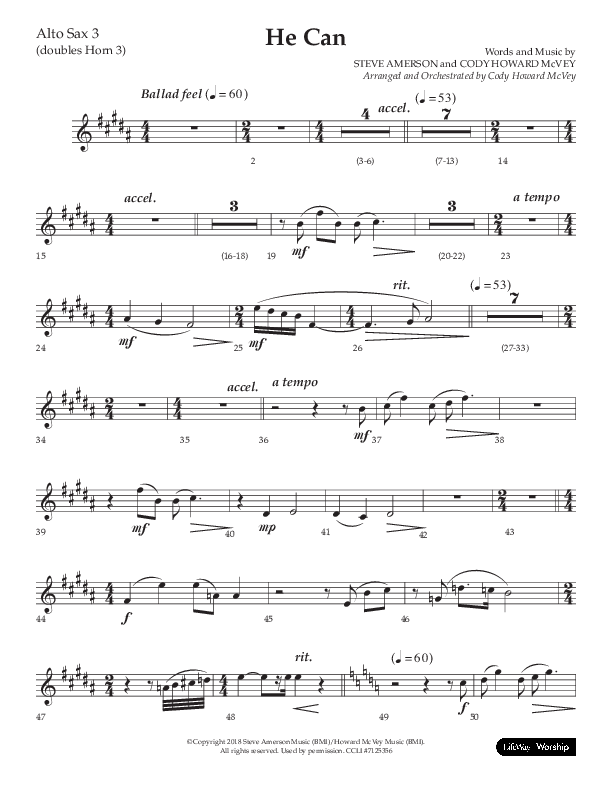 He Can (Choral Anthem SATB) Alto Sax (Arr. Cody McVey)