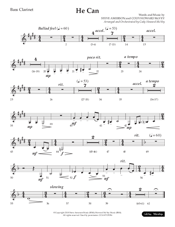 He Can (Choral Anthem SATB) Bass Clarinet (Arr. Cody McVey)