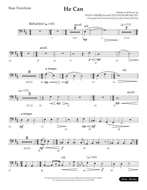 He Can (Choral Anthem SATB) Bass Trombone (Arr. Cody McVey)