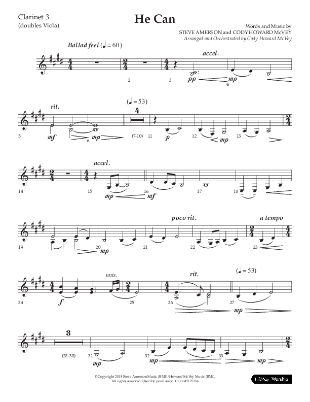 He Can (Choral Anthem SATB) Clarinet 3 (Arr. Cody McVey)