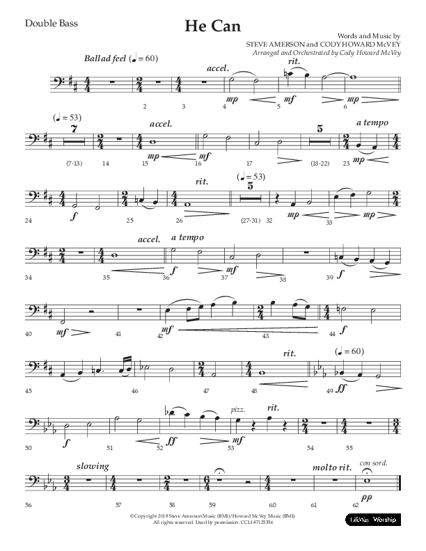 He Can (Choral Anthem SATB) Double Bass (Arr. Cody McVey)