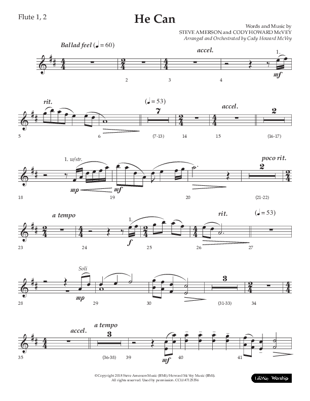 He Can (Choral Anthem SATB) Flute 1/2 (Arr. Cody McVey)