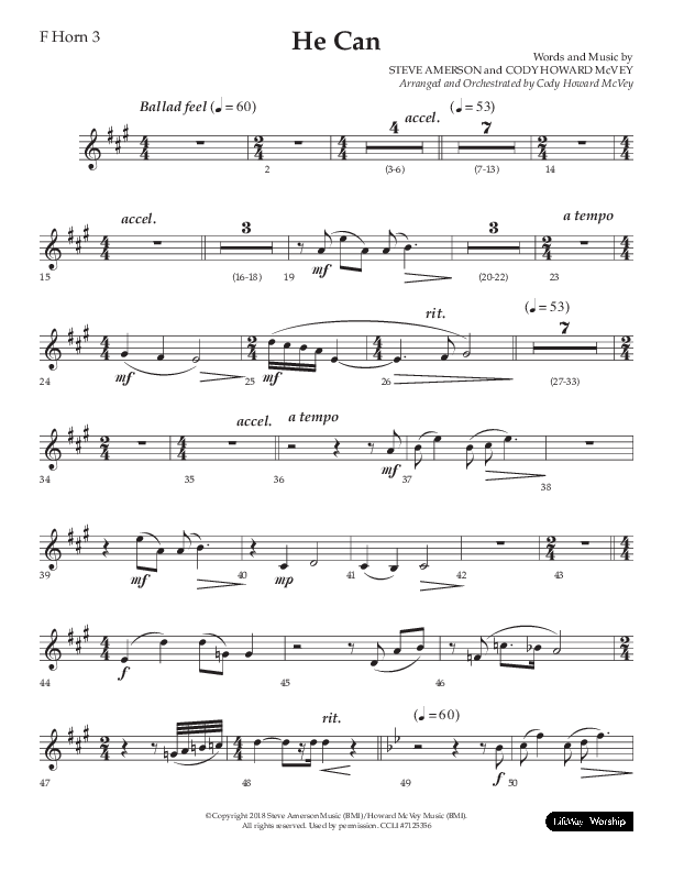He Can (Choral Anthem SATB) French Horn 3 (Arr. Cody McVey)