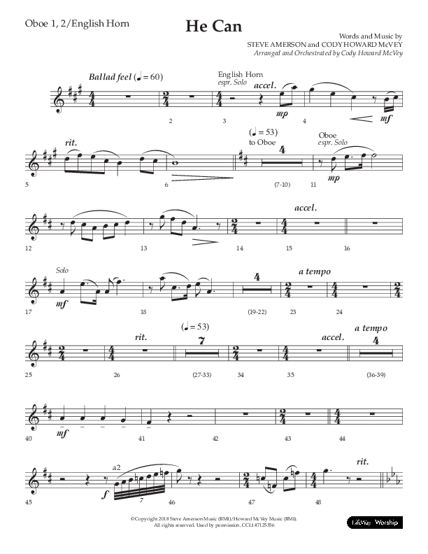 He Can (Choral Anthem SATB) Oboe 1/2 (Arr. Cody McVey)