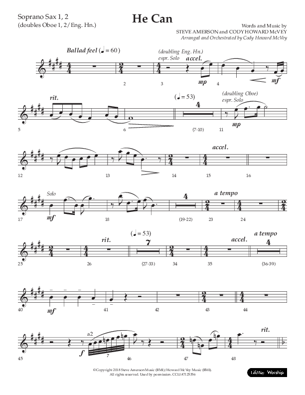 He Can (Choral Anthem SATB) Soprano Sax (Arr. Cody McVey)