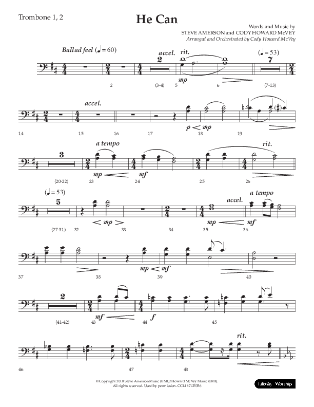 He Can (Choral Anthem SATB) Trombone 1/2 (Arr. Cody McVey)
