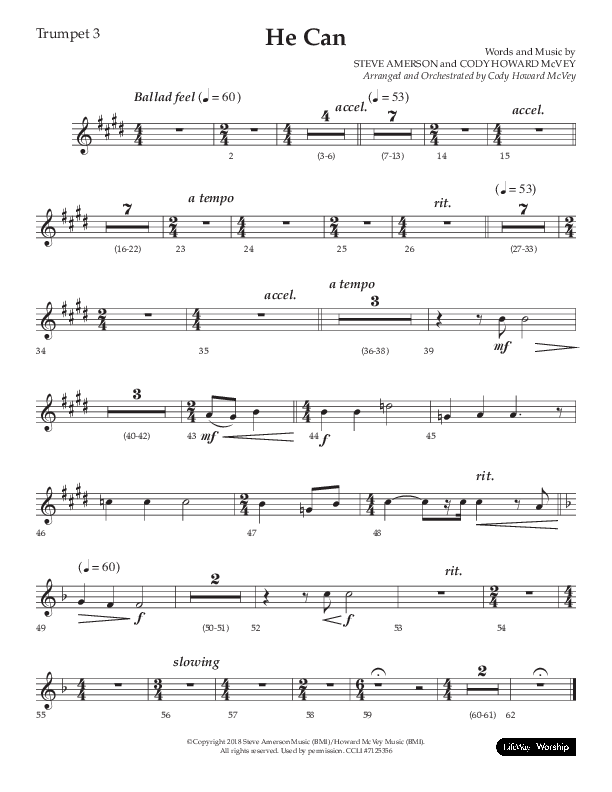 He Can (Choral Anthem SATB) Trumpet 3 (Arr. Cody McVey)