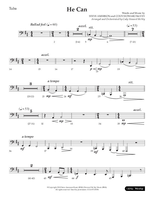 He Can (Choral Anthem SATB) Tuba (Arr. Cody McVey)