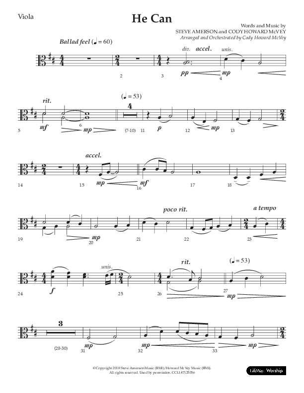 He Can (Choral Anthem SATB) Viola (Arr. Cody McVey)
