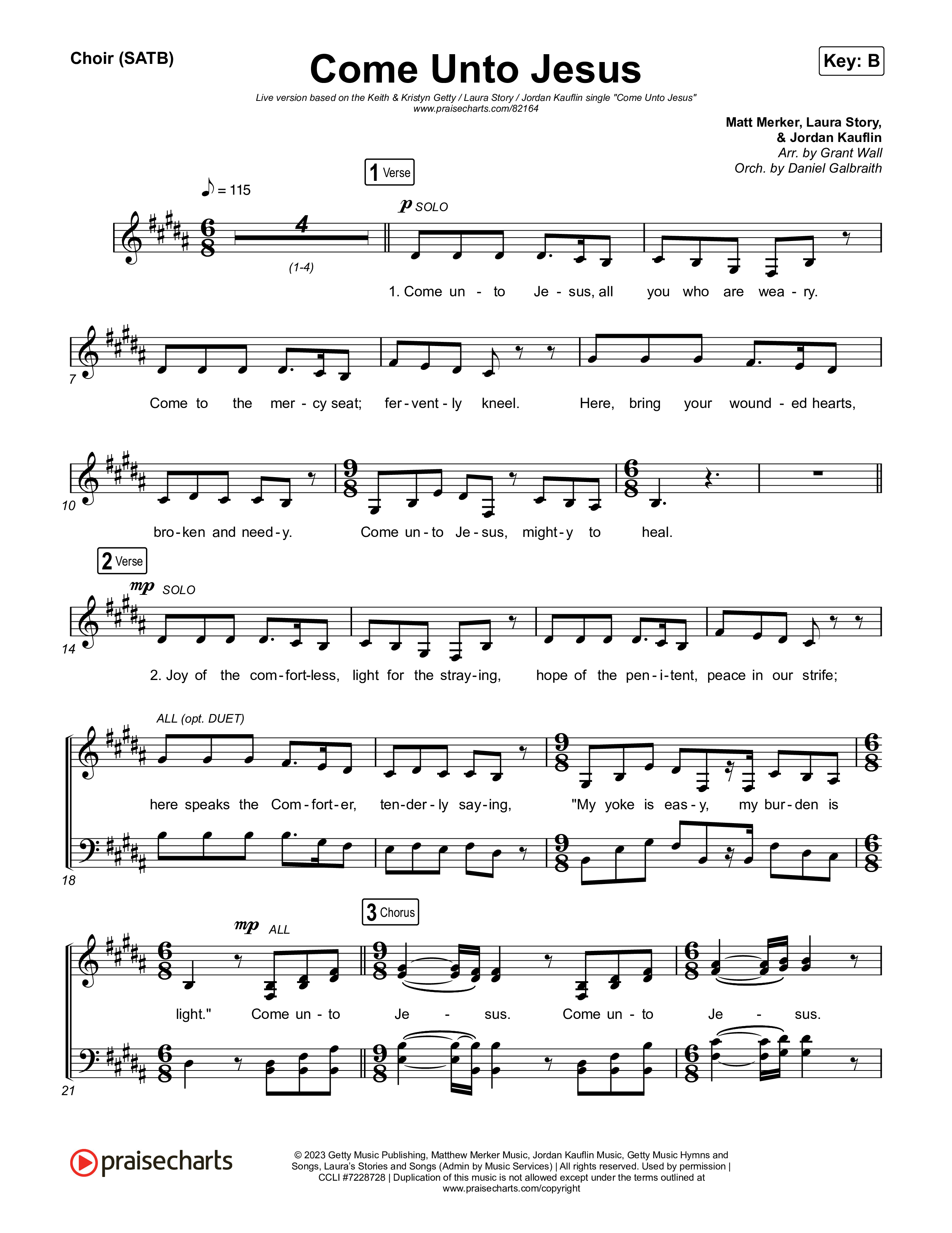 Come Unto Jesus (Live) Choir Sheet (SATB) (Keith & Kristyn Getty / Laura Story / Jordan Kauflin)