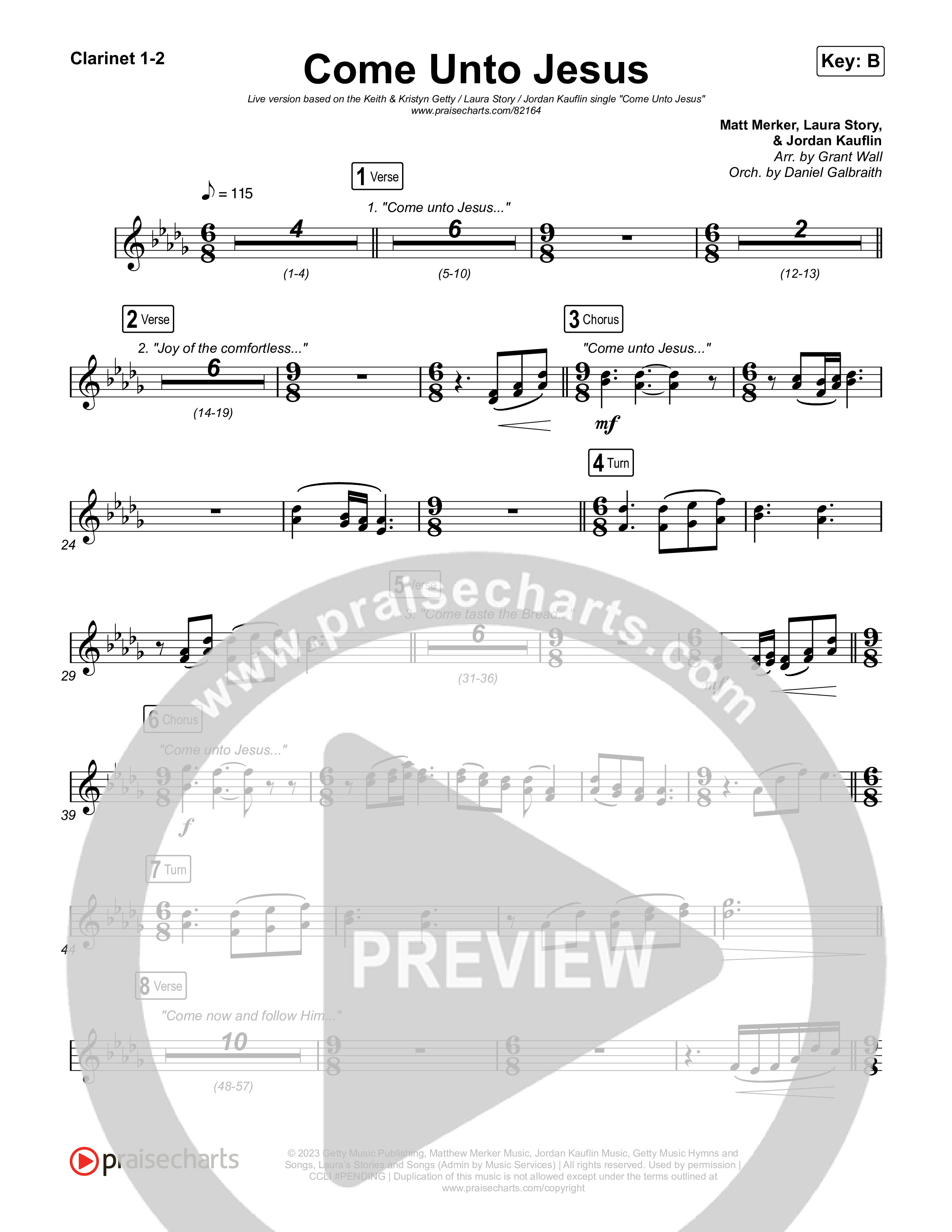 Come Unto Jesus (Live) Clarinet 1,2 (Keith & Kristyn Getty / Laura Story / Jordan Kauflin)