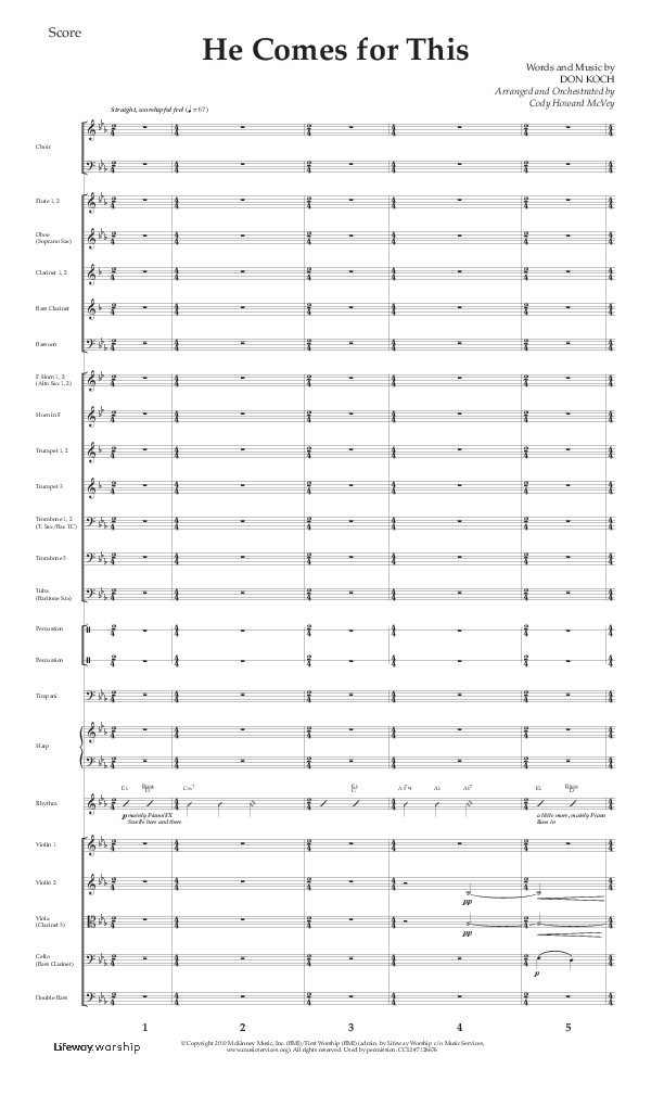He Comes For This (Choral Anthem SATB) Orchestration (Lifeway Choral / Arr. Cody McVey)