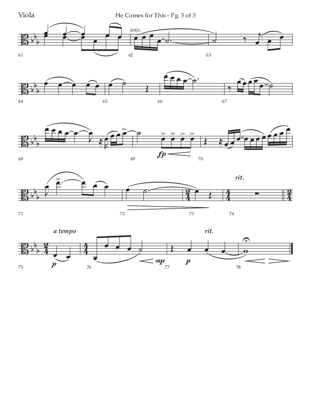 He Comes For This (Choral Anthem SATB) Viola (Lifeway Choral / Arr. Cody McVey)