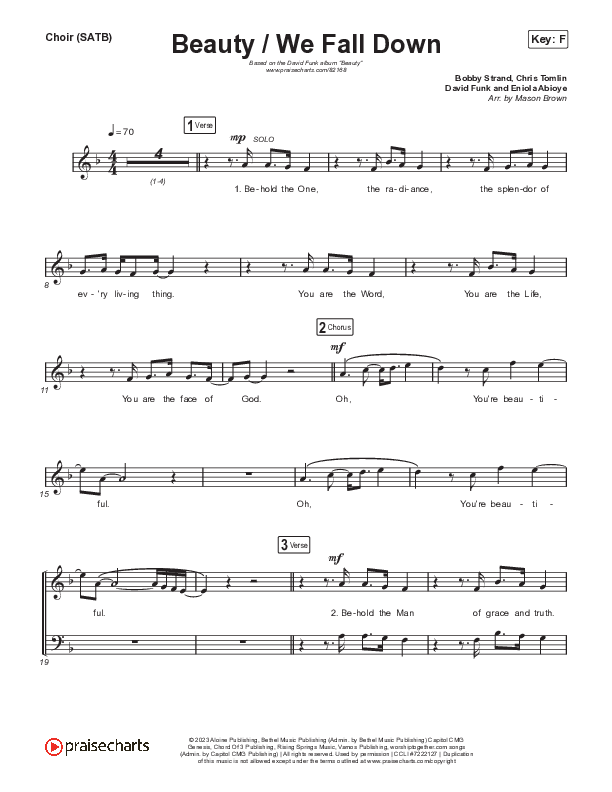 Beauty / We Fall Down Choir Sheet (SATB) (David Funk)