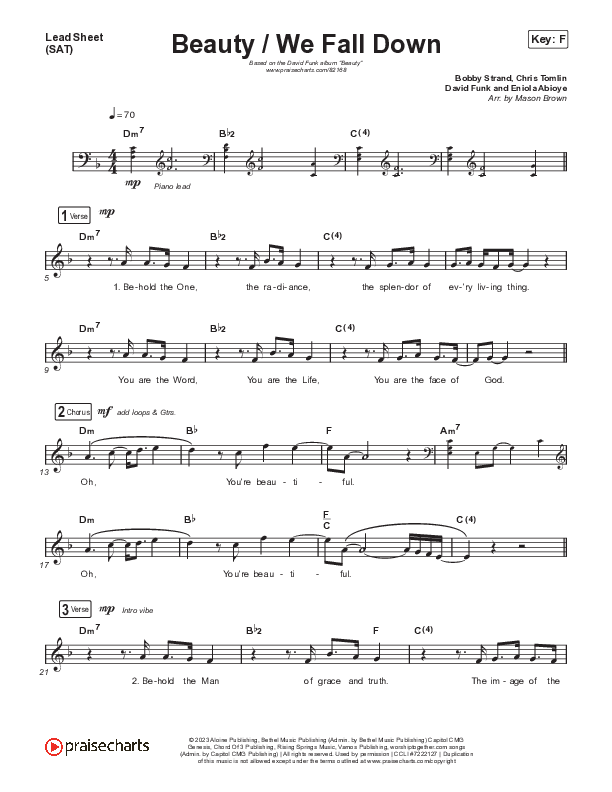 Beauty / We Fall Down Lead Sheet (SAT) (David Funk)