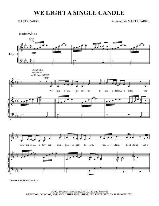 We Light A Single Candle (Choral Anthem SATB) Piano/Choir (SAB) (Foster Music Group)