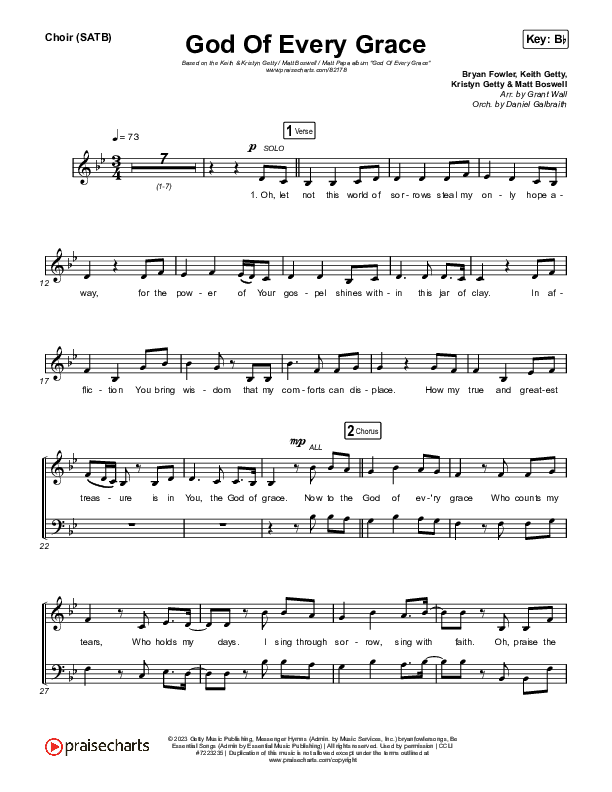 God Of Every Grace Choir Sheet (SATB) (Keith & Kristyn Getty / Matt Boswell / Matt Papa)