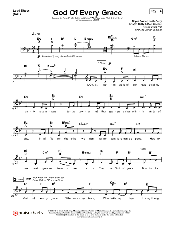 God Of Every Grace Lead Sheet (SAT) (Keith & Kristyn Getty / Matt Boswell / Matt Papa)