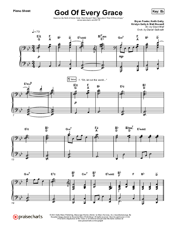 God Of Every Grace Piano Sheet (Keith & Kristyn Getty / Matt Boswell / Matt Papa)