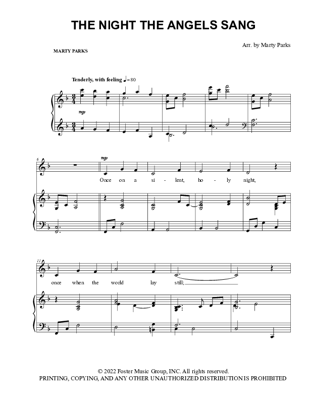 The Night The Angels Sang (Choral Anthem SATB) Piano/Choir (SAB) (Foster Music Group / Arr. Marty Parks)