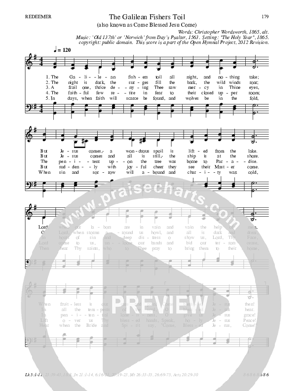 The Galilean Fishers Toil Hymn Sheet (SATB) (Traditional Hymn)