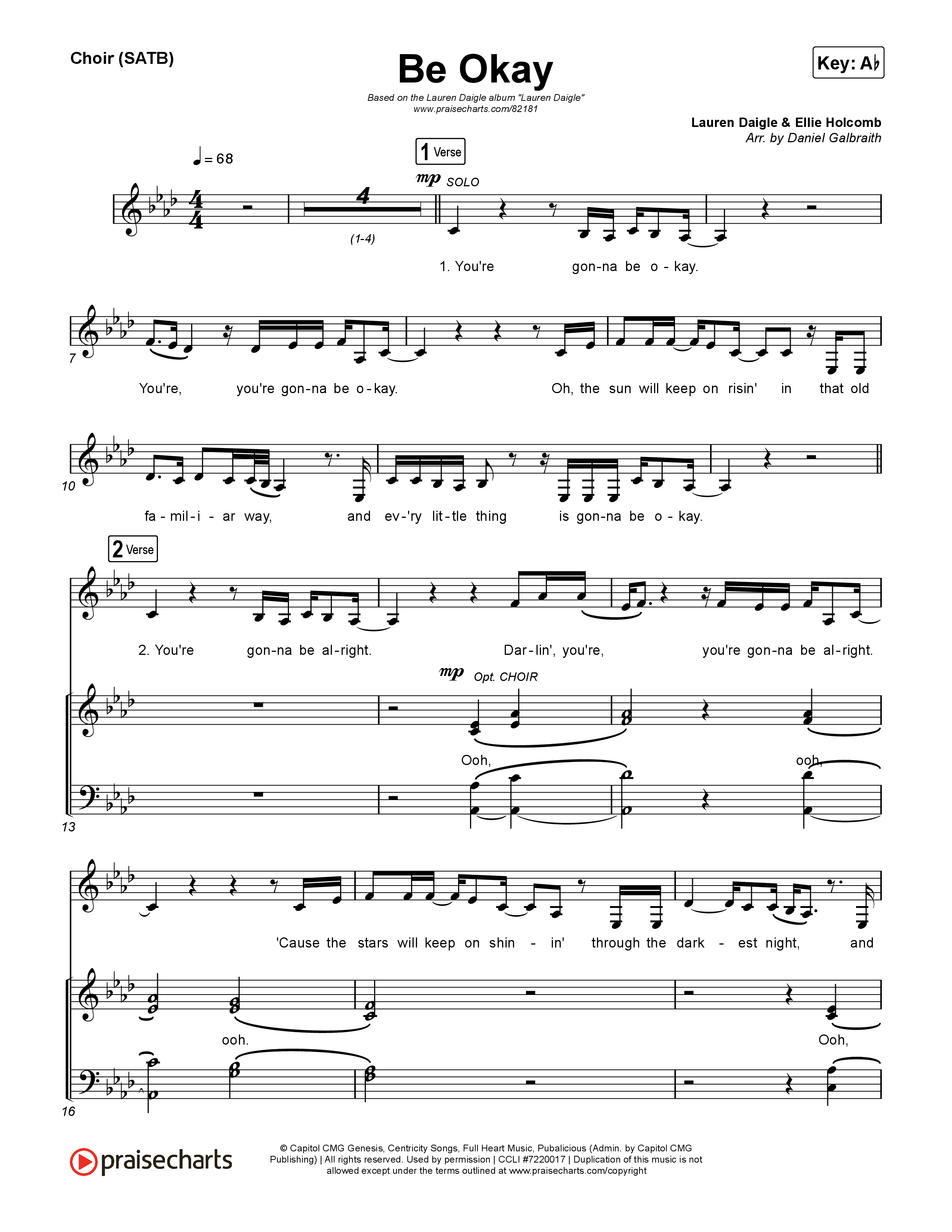 Be Okay Choir Sheet (SATB) (Lauren Daigle)