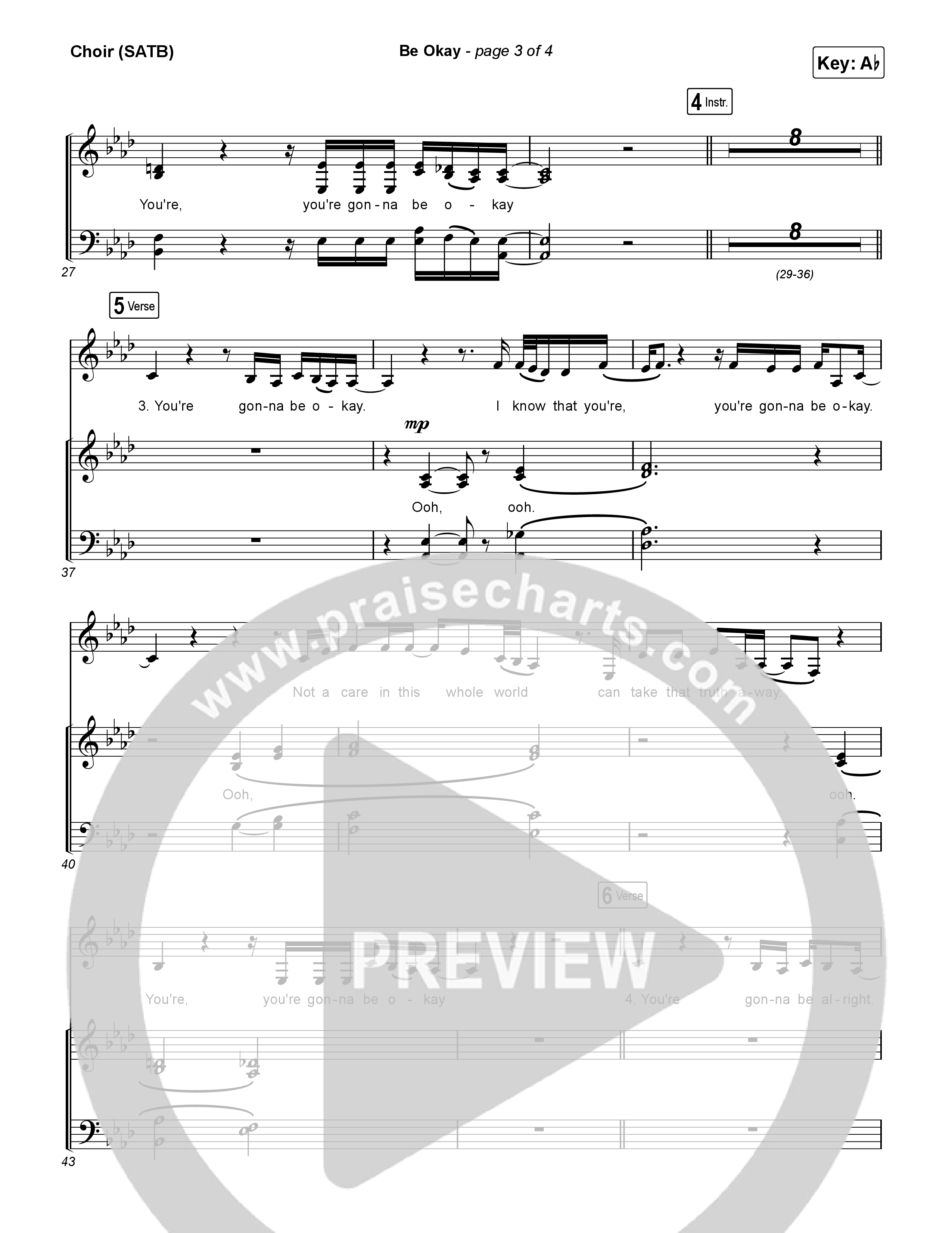 Be Okay Choir Sheet (SATB) (Lauren Daigle)