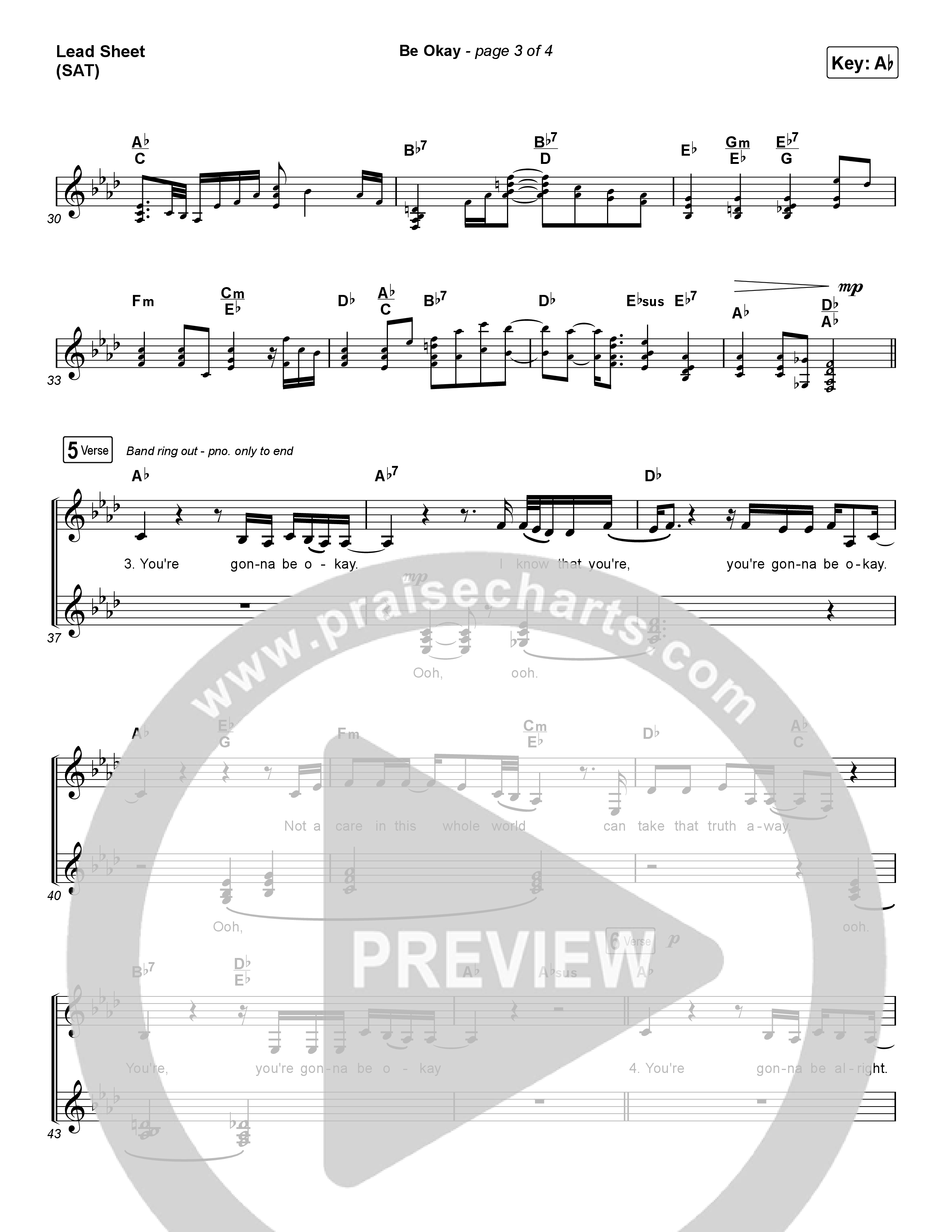 Be Okay Lead Sheet (SAT) (Lauren Daigle)