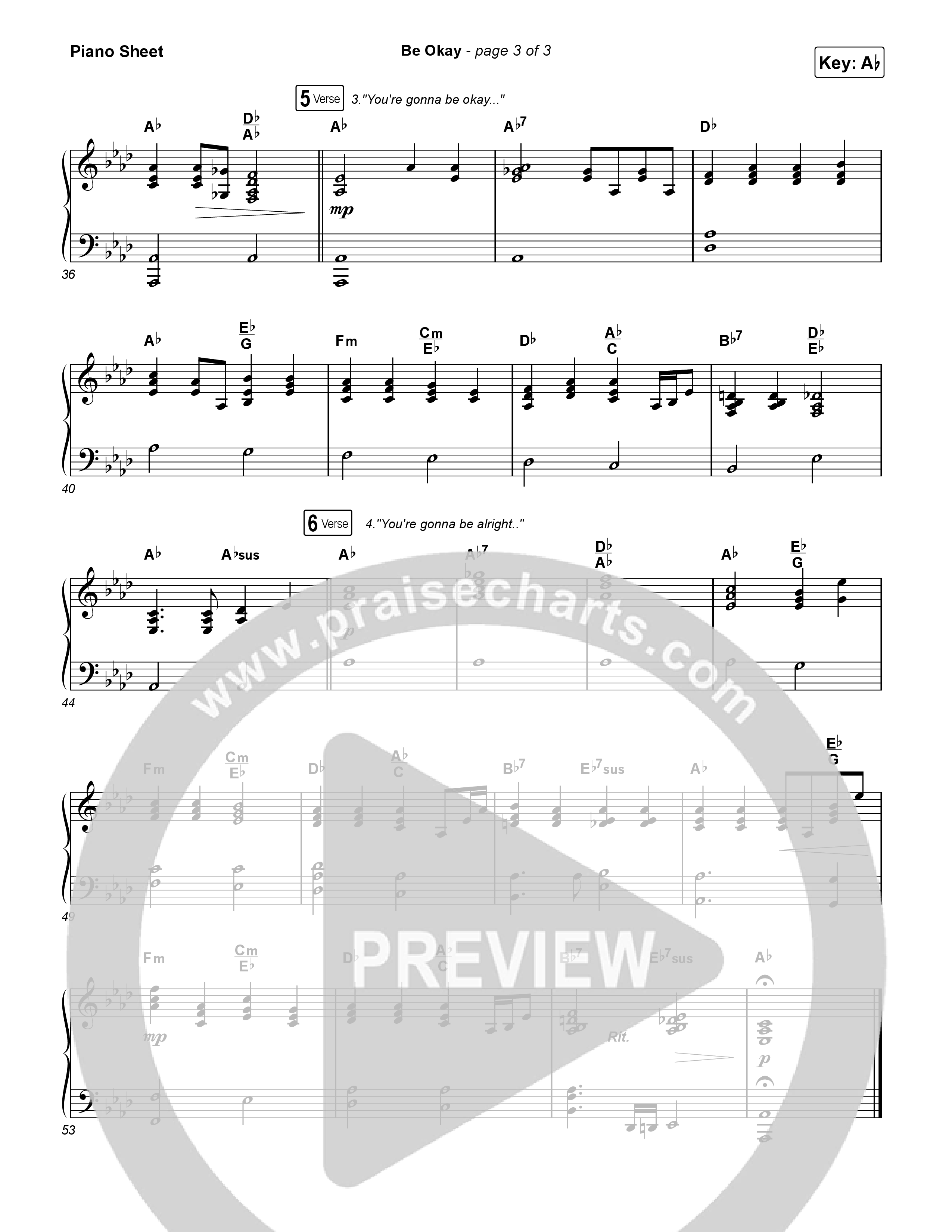 Be Okay Piano Sheet (Lauren Daigle)