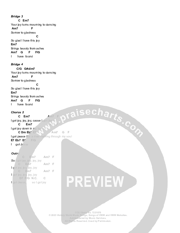 I Got Joy Chord Chart (Victory House Worship)