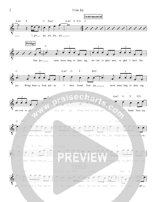 I Got Joy Lead Sheet Melody (Victory House Worship)